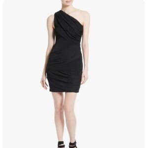Alice + Olivia Cici Goddess Ruched Black One Shoulder mini Dress
